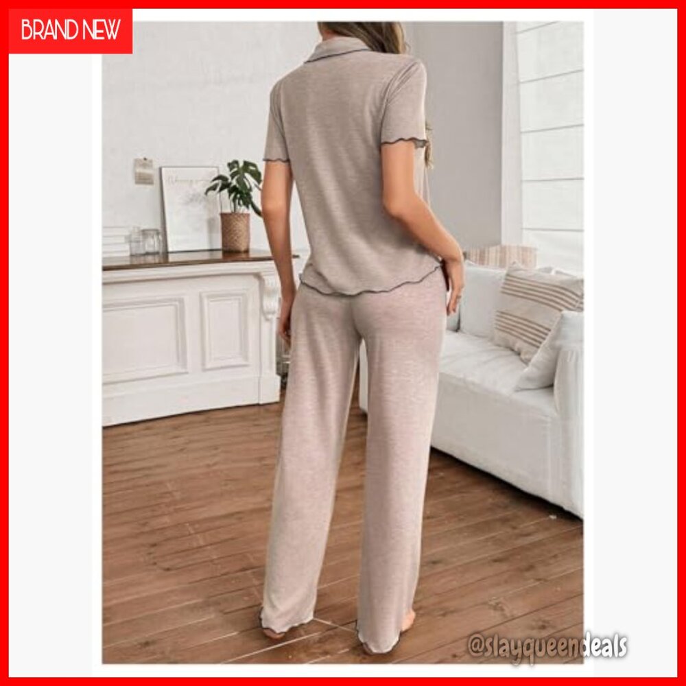 Soft Button Down Pajama Set Short Sleeve Shirt Pants Lounge Sleepwear - Picture 2 of 5